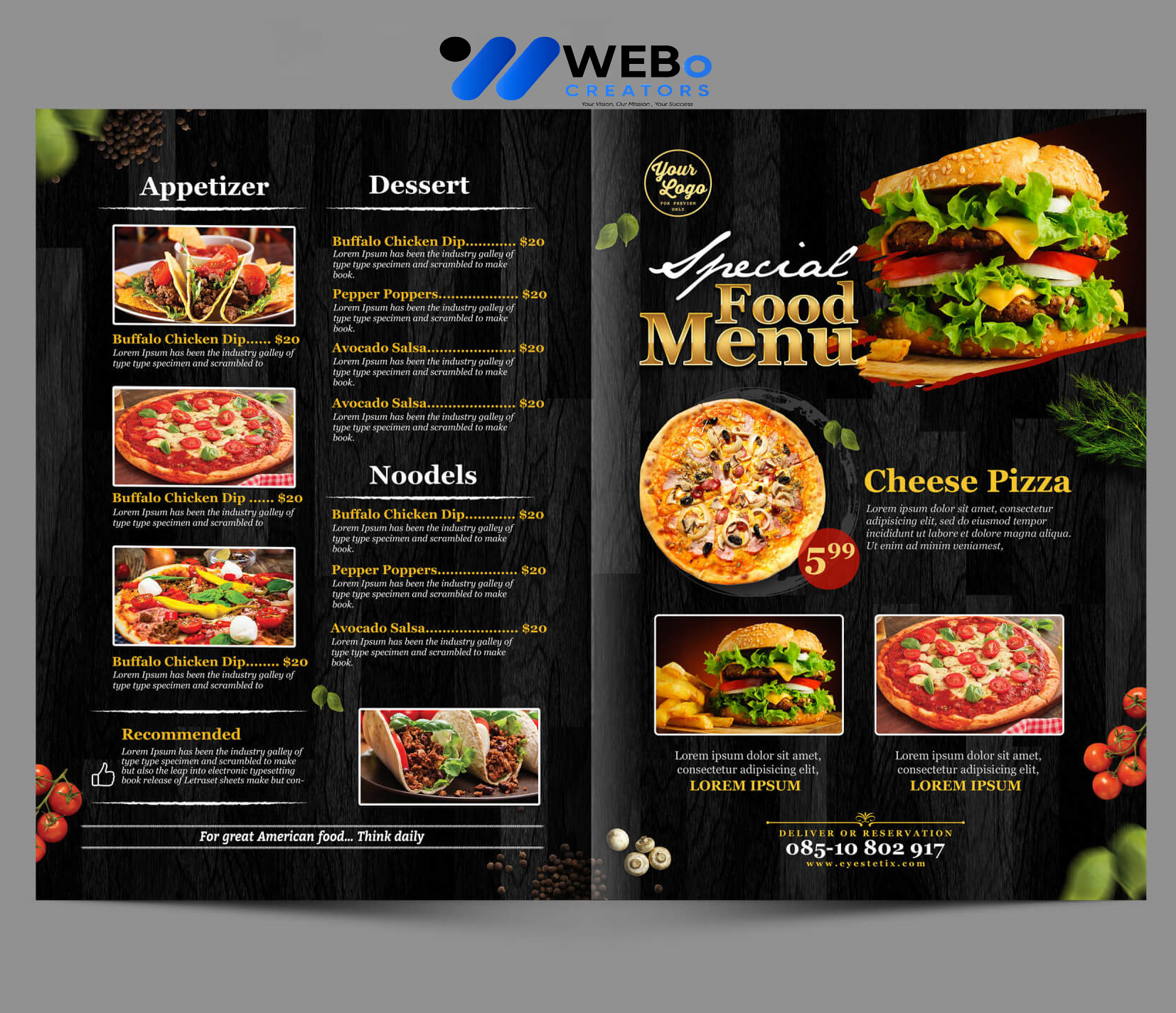 Modern restaurant menu design Qatar 2026 café menu layout food branding design services
